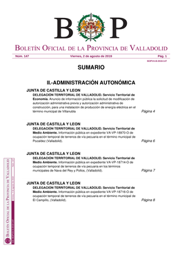 Sumario Boletín Oficial De La Provincia De Valladolid