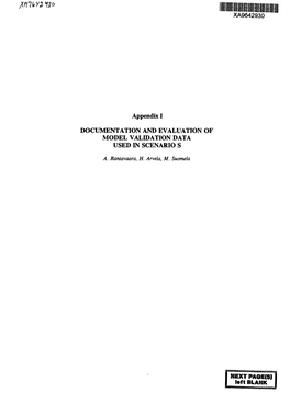 Appendix I DOCUMENTATION and EVALUATION of MODEL VALIDATION DATA USED in SCENARIO S