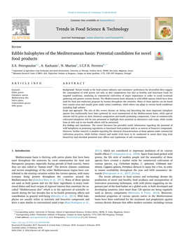 Edible Halophytes of the Mediterranean Basin Potential