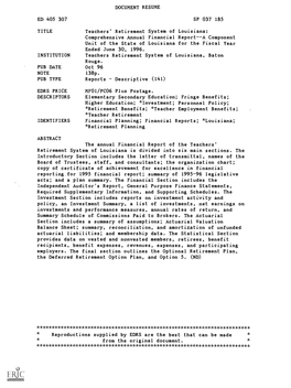 Teachers' Retirement System of Louisiana: Comprehensive Annual Financial Report--A Component Unit of the State of Louisiana for the Fiscal Year Ended June 30, 1996