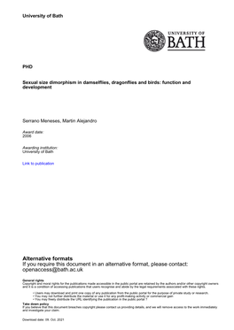 Sexual Size Dimorphism in Damselflies, Dragonflies and Birds: Function and Development