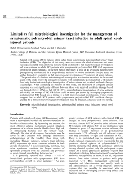 Limited Vs Full Microbiological Investigation for the Management of Symptomatic Polymicrobial Urinary Tract Infection in Adult Spinal Cord- Injured Patients