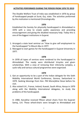 Activities Performed During the Period from 1976 to 2019