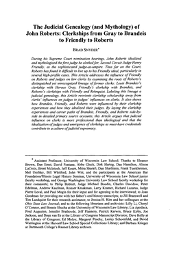 Judicial Genealogy (And Mythology) of John Roberts: Clerkships from Gray to Brandeis to Friendly to Roberts