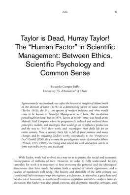 In Scientific Management: Between Ethics, Scientific Psychology and Common Sense