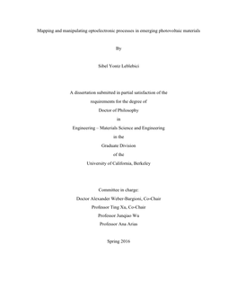 Mapping and Manipulating Optoelectronic Processes in Emerging Photovoltaic Materials