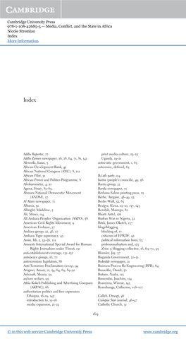 Cambridge University Press 978-1-108-42685-5 — Media, Conflict, and the State in Africa Nicole Stremlau Index More Information