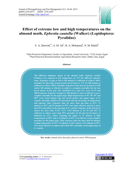 Effect of Extreme Low and High Temperatures on the Almond Moth, Ephestia Cautella (Walker) (Lepidoptera: Pyralidae)