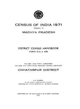 District Census Handbook, Chhatarpur, Parts X (A) & X