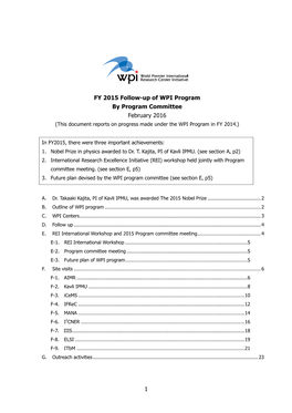 1 FY 2015 Follow-Up of WPI Program by Program Committee February