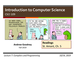 Introduction to Computer Science CSCI 109