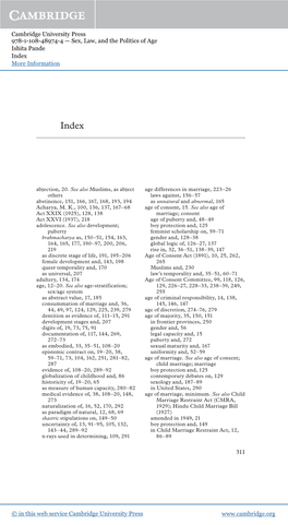 Cambridge University Press 978-1-108-48974-4 — Sex, Law, and the Politics of Age Ishita Pande Index More Information