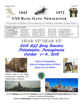 2018 USS Bang Reunion Philadelphia, Pennsylvania October `1—4, 2018