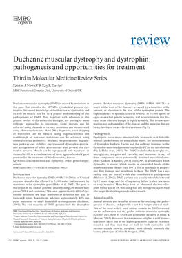 Reviewreview Duchenne Muscular Dystrophy and Dystrophin: Pathogenesis and Opportunities for Treatment Third in Molecular Medicine Review Series Kristen J