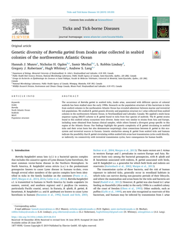 Genetic Diversity of Borrelia Garinii from Ixodes Uriae Collected in Seabird T Colonies of the Northwestern Atlantic Ocean Hannah J