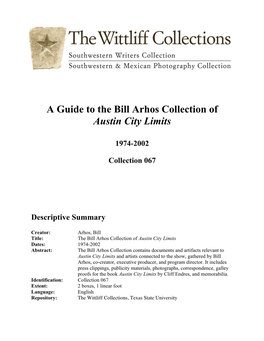 A Guide to the Bill Arhos Collection of Austin City Limits