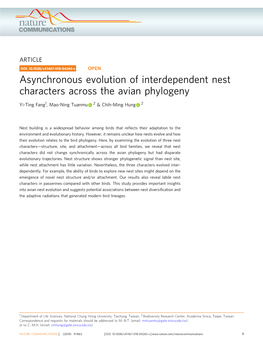 Asynchronous Evolution of Interdependent Nest Characters Across the Avian Phylogeny