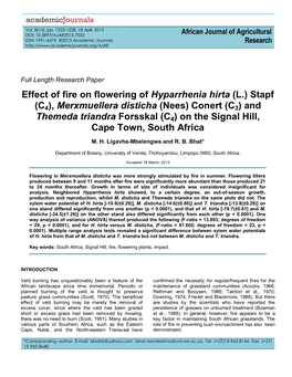 Effect of Fire on Flowering of Hyparrhenia Hirta (L.) Stapf (C4)