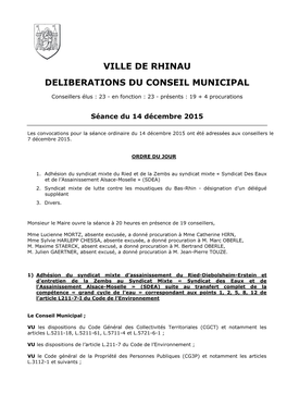 Ville De Rhinau Deliberations Du Conseil Municipal