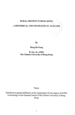 Rural Protest in Hong Kong a Historical and Sociological Analysis