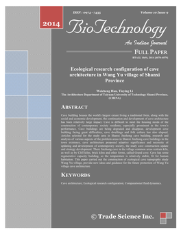 Ecological Research Configuration of Cave Architecture in Wang Yu Village of Shanxi Province