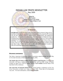 INDIAN LAW PROFS NEWSLETTER May 2009