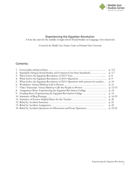 Experiencing the Egyptian Revolution a Four Day Unit for the Middle Or High School Social Studies Or Language Arts Classroom