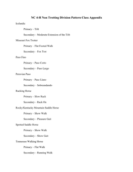 NC 4-H Non Trotting Division Pattern Class Appendix