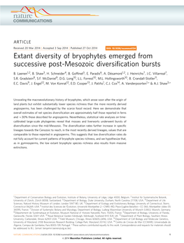 Extant Diversity of Bryophytes Emerged from Successive Post-Mesozoic Diversiﬁcation Bursts