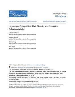 Legumes of Forage Value: Their Diversity and Priority for Collection in India