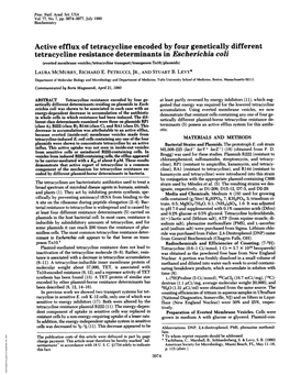 Active Efflux of Tetracycline Encoded by Four Genetically Different