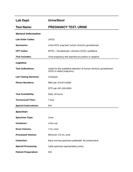 Pregnancy Test, Urine