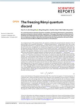 The Freezing Rènyi Quantum Discord Xiao-Yu Li1, Qin-Sheng Zhu 2, Ming-Zheng Zhu1, Hao Wu2, Shao-Yi Wu2 & Min-Chuan Zhu2