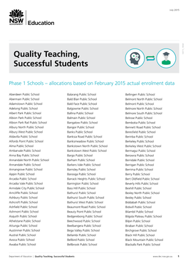 QTSS Phase 1 Schools – Allocations Based on February 2015 Actual