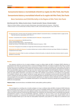 Saneamento Básico E Mortalidade Infantil Na Região Do Alto Tietê, São Paulo