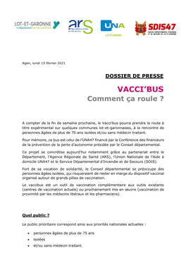 DOSSIER DE PRESSE VACCI’BUS Comment Ça Roule ?