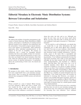 Editorial Metadata in Electronic Music Distribution Systems: Between Universalism and Isolationism