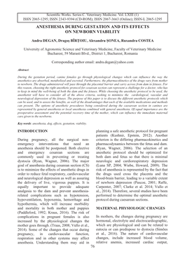 Anesthesia During Gestation and Its Effects on Newborn