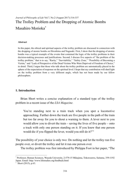 The Trolley Problem and the Dropping of Atomic Bombs Masahiro Morioka*