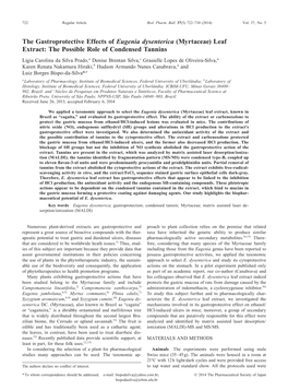 The Gastroprotective Effects of Eugenia Dysenterica (Myrtaceae) Leaf Extract: the Possible Role of Condensed Tannins