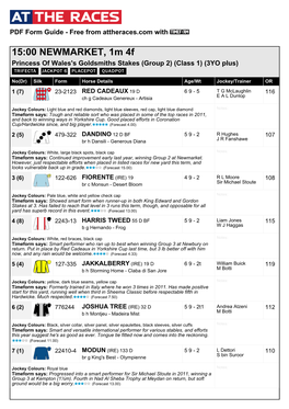 15:00 NEWMARKET, 1M 4F Princess of Wales's Goldsmiths Stakes (Group 2) (Class 1) (3YO Plus)