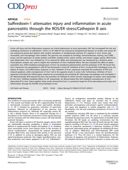 Sulfiredoxin-1 Attenuates Injury and Inflammation in Acute Pancreatitis