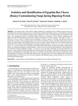 Fungal Isolation, Fungal Identification, Egyptian Ras Cheese (Romy), Ripening Rooms