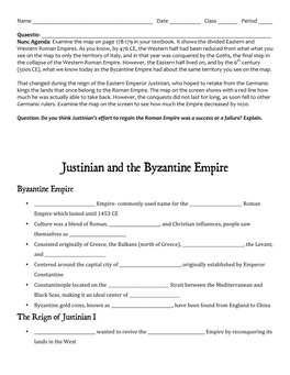 Justinian and the Byzantine Empire Notes