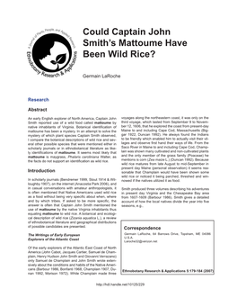 Could Captain John Smith's Mattoume Have Been Wild