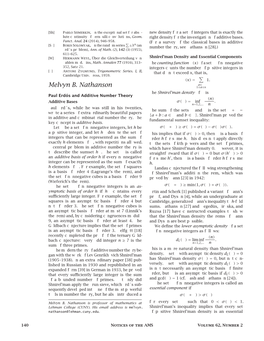 Melvyn B. Nathanson 1 X2a X   the Shnirel’Man Density of a Is Paul Erd˝Osand Additive Number Theory A(N) Additive Bases �(A) Inf