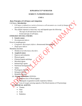 PATHOPHYSIOLOGY UNIT-1 .Basic Principles of Cell Injury And