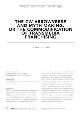 The Cw Arrowverse and Myth-Making, Or the Commodification of Transmedia Franchising