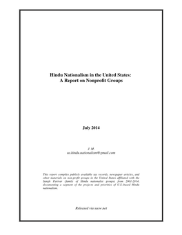 Hindu Nationalism in the United States: a Report on Nonprofit Groups