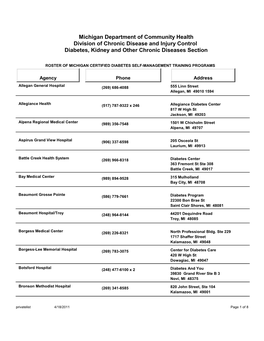 Michigan Department of Community Health Division of Chronic Disease and Injury Control Diabetes, Kidney and Other Chronic Diseases Section